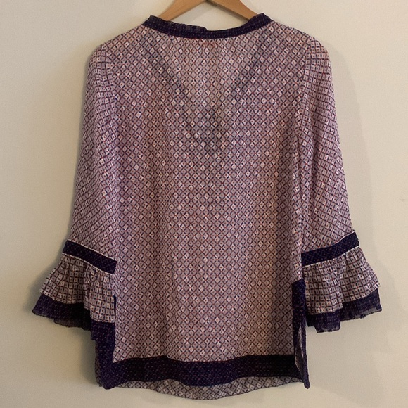 Tory Burch Gwenna Printed Tunic Top Size 2 Red and Blue Semi Sheer - Picture 5 of 10